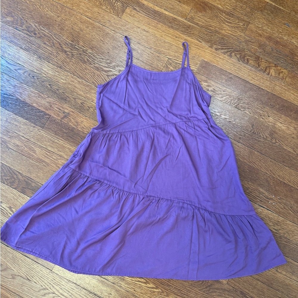 Purple Sleeveless Spaghetti Strap Flowy Swing Dress with Pockets